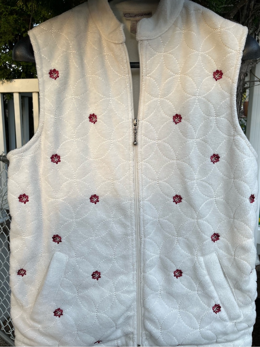 Cottage Core Cozy Quilted Fall Fleece Vest Floral Embroidery
